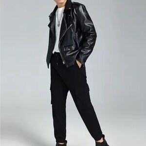 Nerazzurri  Soft Black Pu Leather Biker Moto many pockets zip up Jacket